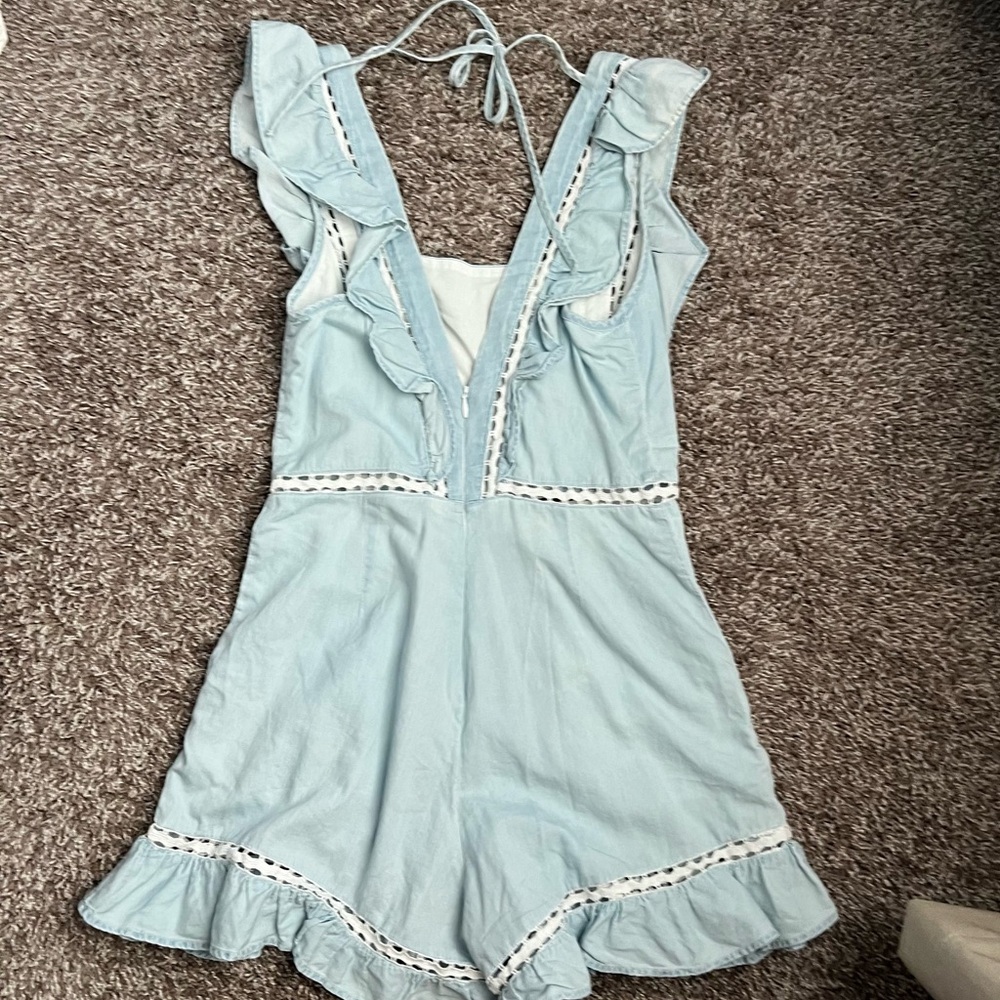 BCBGeneration Light Blue Ruffle Romper - Picture 2 of 6